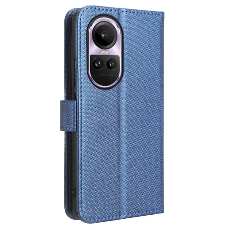 Für Oppo Reno10 5G CPH2531 (Global) / Reno10 Pro 5G CPH2525 (Global) Leder-Wallet-Handyhülle mit Diamanttextur und Ständer - Blau