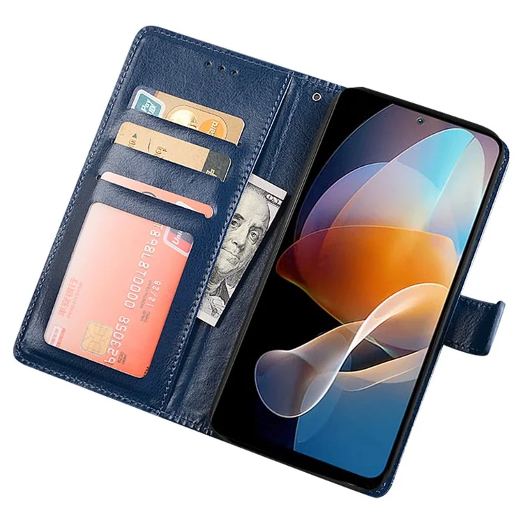 IDEWEI pour Xiaomi Redmi Note 12R Pro 5G Étui portefeuille Cas de téléphone Texture de cheval fou Housse en cuir Stand - Bleu