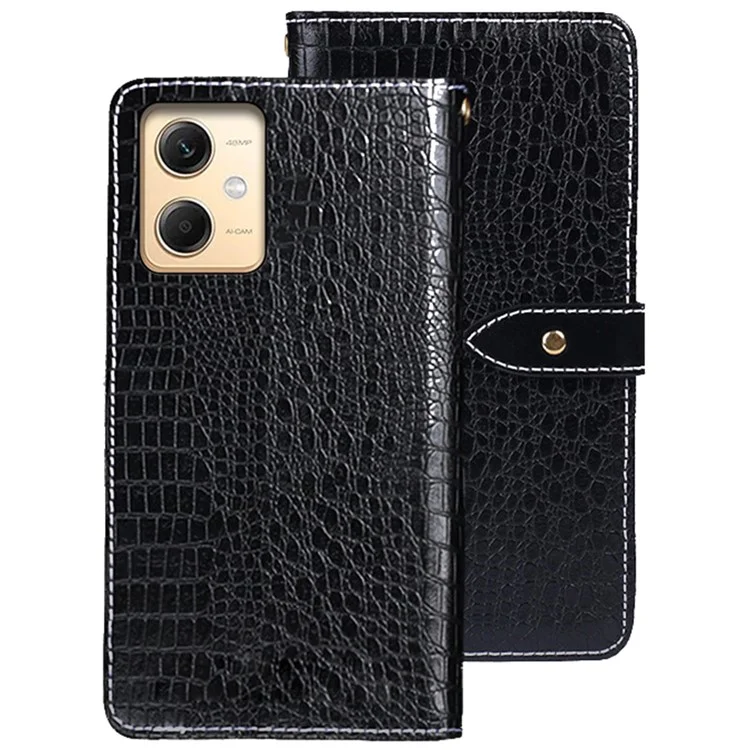IDEWEI Pour Xiaomi Redmi Note 12R Pro 5G Coque de téléphone en cuir de texture de crocodile avec support - Noir