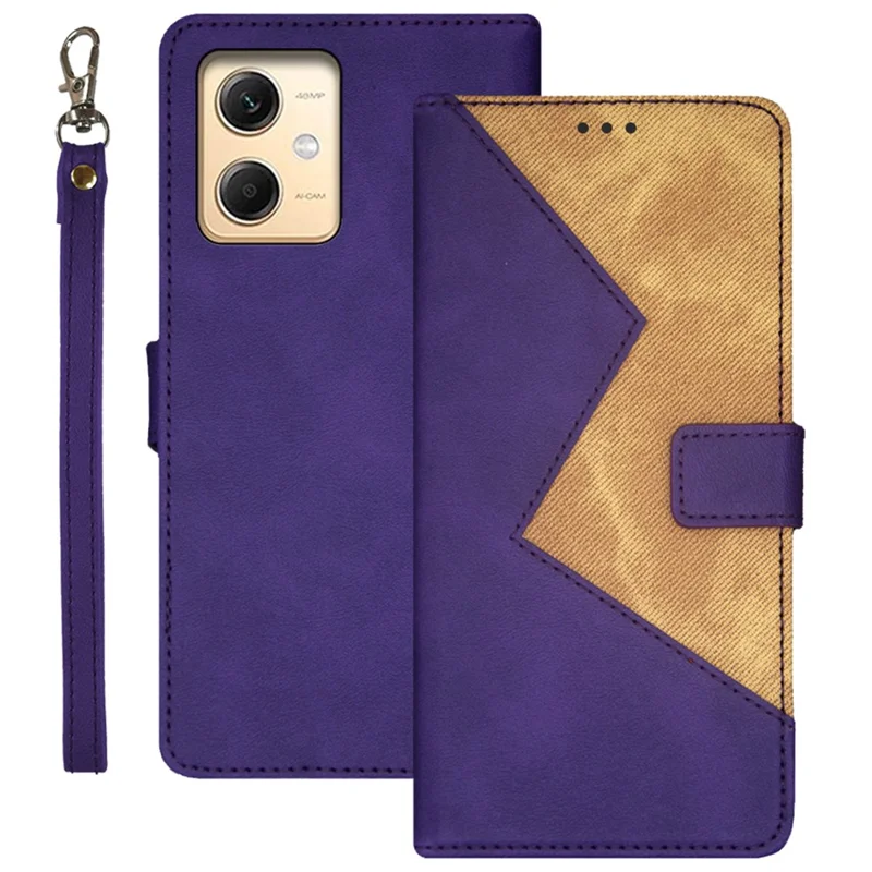 IDEWEI Para Xiaomi Redmi Note 12R Pro 5G Capa de Couro PU Suporte Slot para Cartões Splicing Color Phone Cover - Roxo