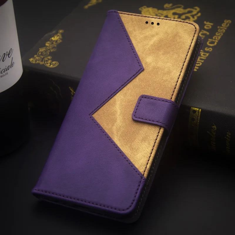 IDEWEI Para Xiaomi Redmi Note 12R Pro 5G Capa de Couro PU Suporte Slot para Cartões Splicing Color Phone Cover - Roxo