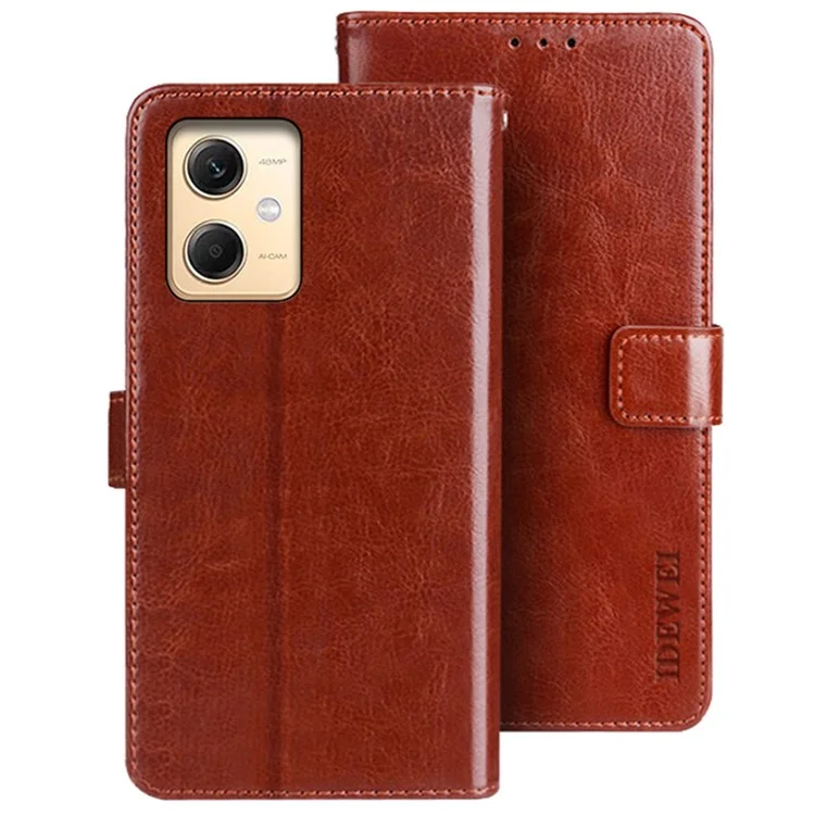 IDEWEI Pour Xiaomi Redmi Note 12R Pro 5G Portefeuille Étui en Cuir Texture Cheval Fou Stand Anti-Empreintes Digitales Couvercle de Téléphone - Marron