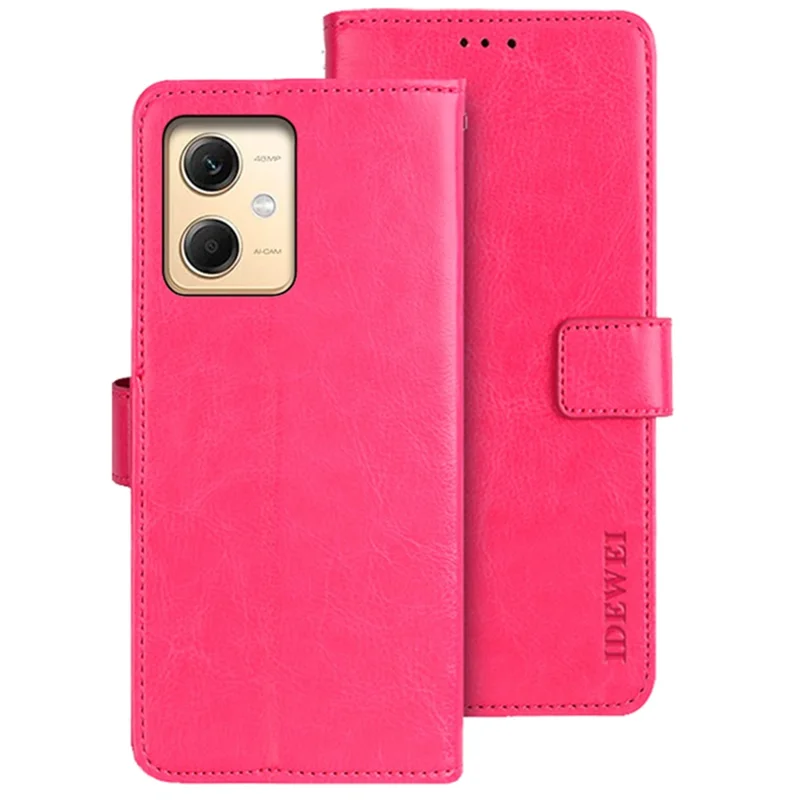 IDEWEI per Xiaomi Redmi Note 12R Pro 5G Custodia in pelle a portafoglio Crazy Horse Texture Stand Anti-Impronte Custodia per telefono - Rosa