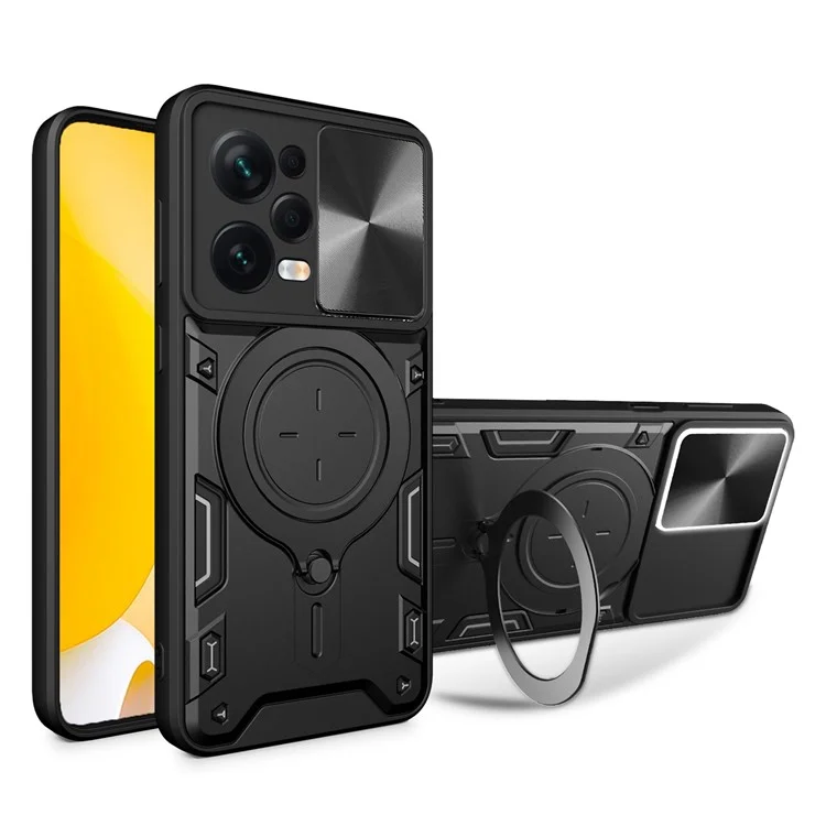 Custodia protettiva per Xiaomi Redmi Note 12 Pro 5G / Note 12 Pro Speed 5G / Poco X5 Pro 5G, copertura per fotocamera scorrevole in PC+TPU con supporto - Nero