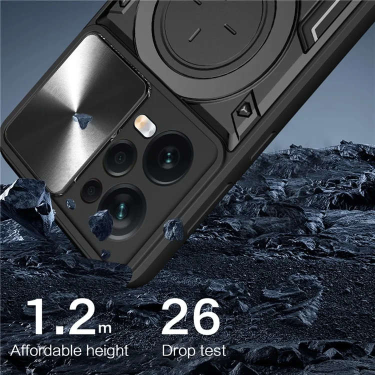 Custodia protettiva per Xiaomi Redmi Note 12 Pro 5G / Note 12 Pro Speed 5G / Poco X5 Pro 5G, copertura per fotocamera scorrevole in PC+TPU con supporto - Nero