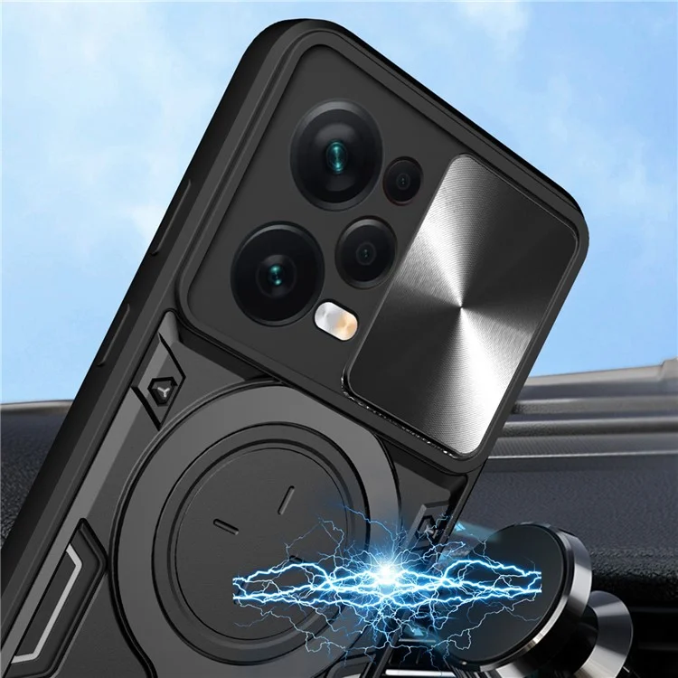 Custodia protettiva per Xiaomi Redmi Note 12 Pro 5G / Note 12 Pro Speed 5G / Poco X5 Pro 5G, copertura per fotocamera scorrevole in PC+TPU con supporto - Nero
