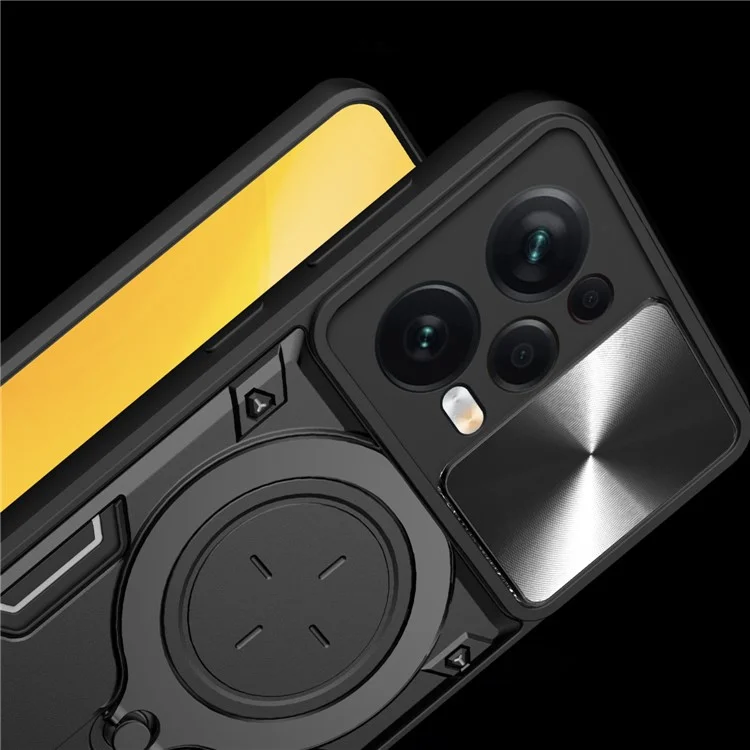 Custodia protettiva per Xiaomi Redmi Note 12 Pro 5G / Note 12 Pro Speed 5G / Poco X5 Pro 5G, copertura per fotocamera scorrevole in PC+TPU con supporto - Nero