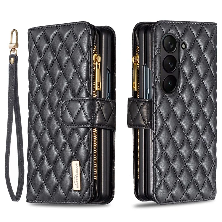 BINFEN COLOR Pour Samsung Galaxy Z Fold5 5G Étui Portefeuille en Cuir avec Fermeture Éclair Poche - Noir