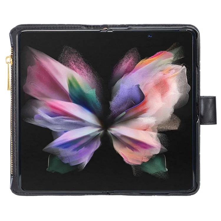 BINFEN COLOR Pour Samsung Galaxy Z Fold5 5G Étui Portefeuille en Cuir avec Fermeture Éclair Poche - Noir