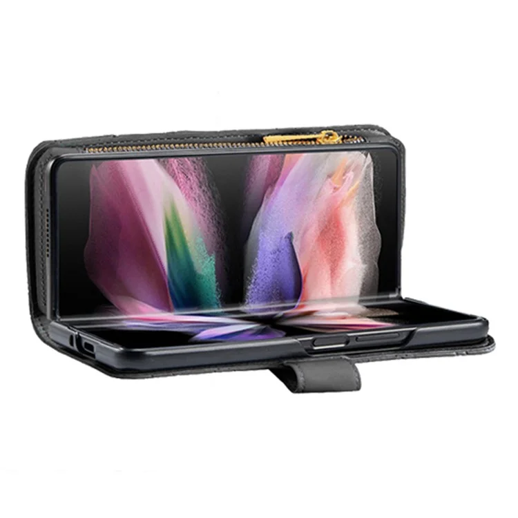 BINFEN COLOR Pour Samsung Galaxy Z Fold5 5G Étui Portefeuille en Cuir avec Fermeture Éclair Poche - Noir