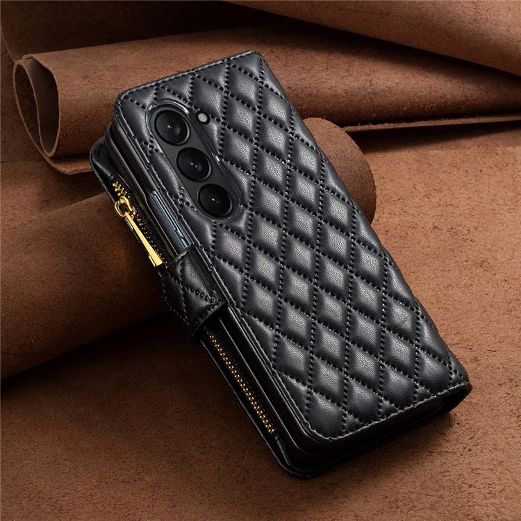 BINFEN COLOR Pour Samsung Galaxy Z Fold5 5G Étui Portefeuille en Cuir avec Fermeture Éclair Poche - Noir