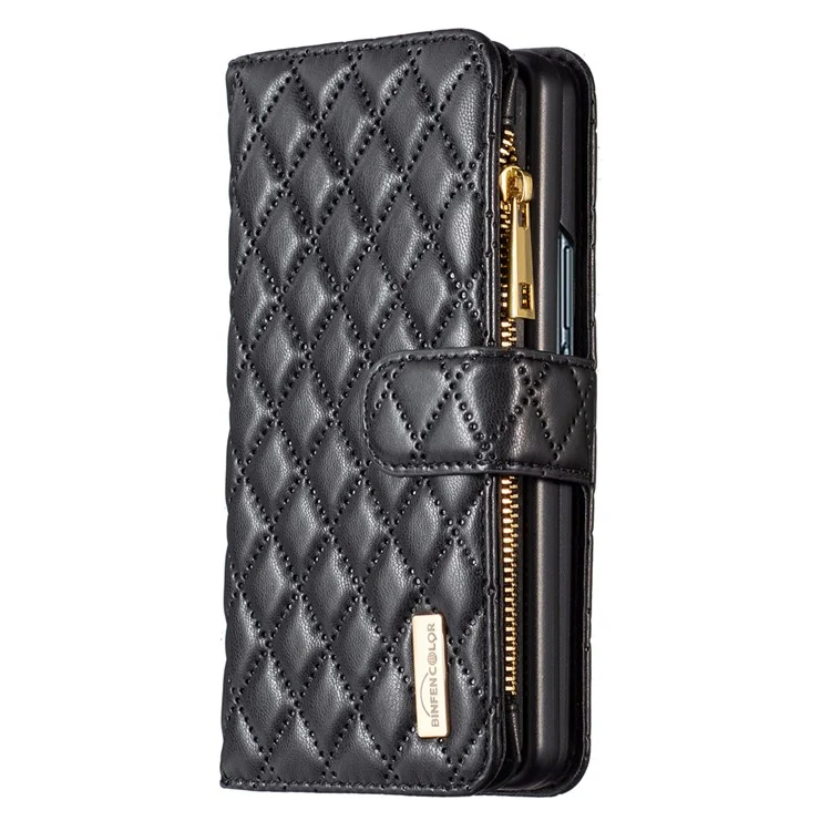 BINFEN COLOR Pour Samsung Galaxy Z Fold5 5G Étui Portefeuille en Cuir avec Fermeture Éclair Poche - Noir