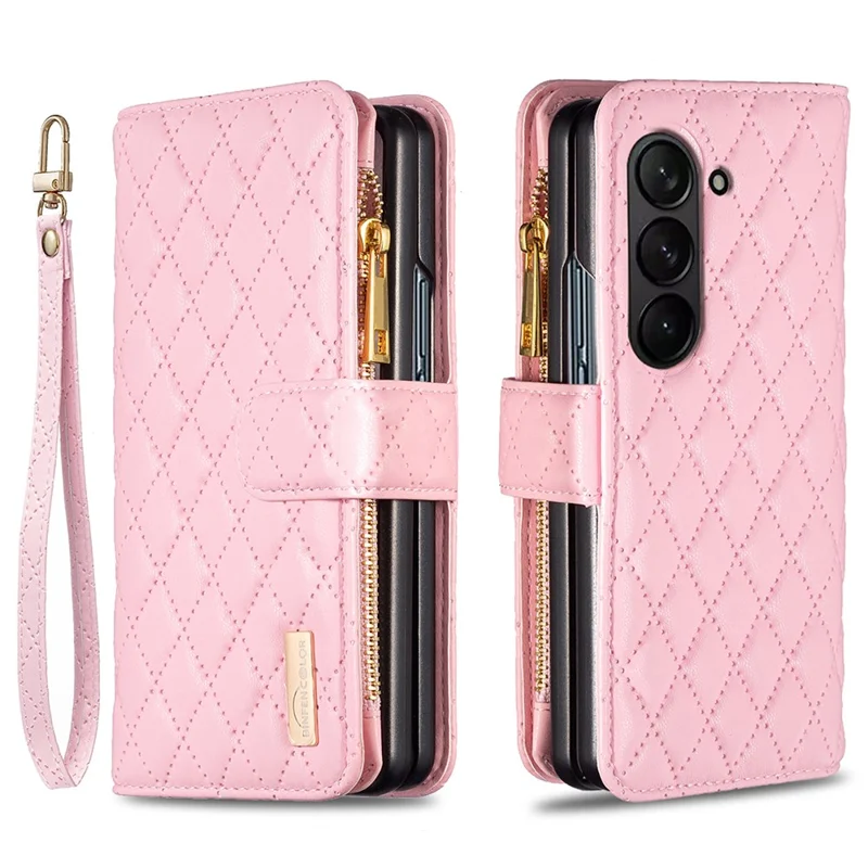 BINFEN COLOR For Samsung Galaxy Z Fold5 5G Zipper Pocket Wallet Leather Case Stand Phone Cover - Pink