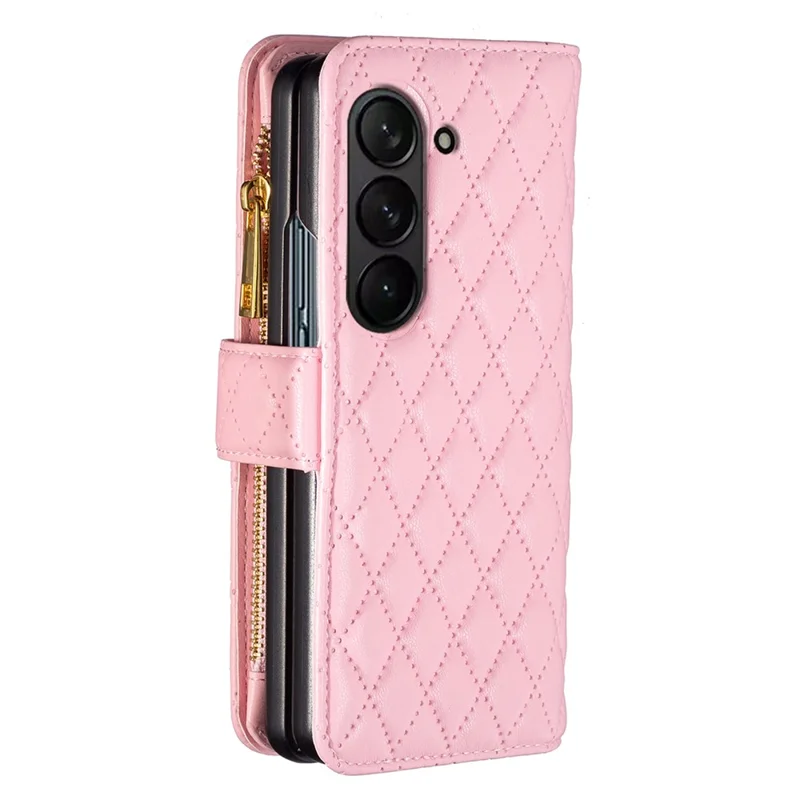 BINFEN COLOR For Samsung Galaxy Z Fold5 5G Zipper Pocket Wallet Leather Case Stand Phone Cover - Pink