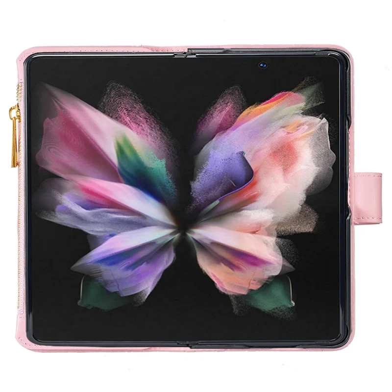 BINFEN COLOR For Samsung Galaxy Z Fold5 5G Zipper Pocket Wallet Leather Case Stand Phone Cover - Pink