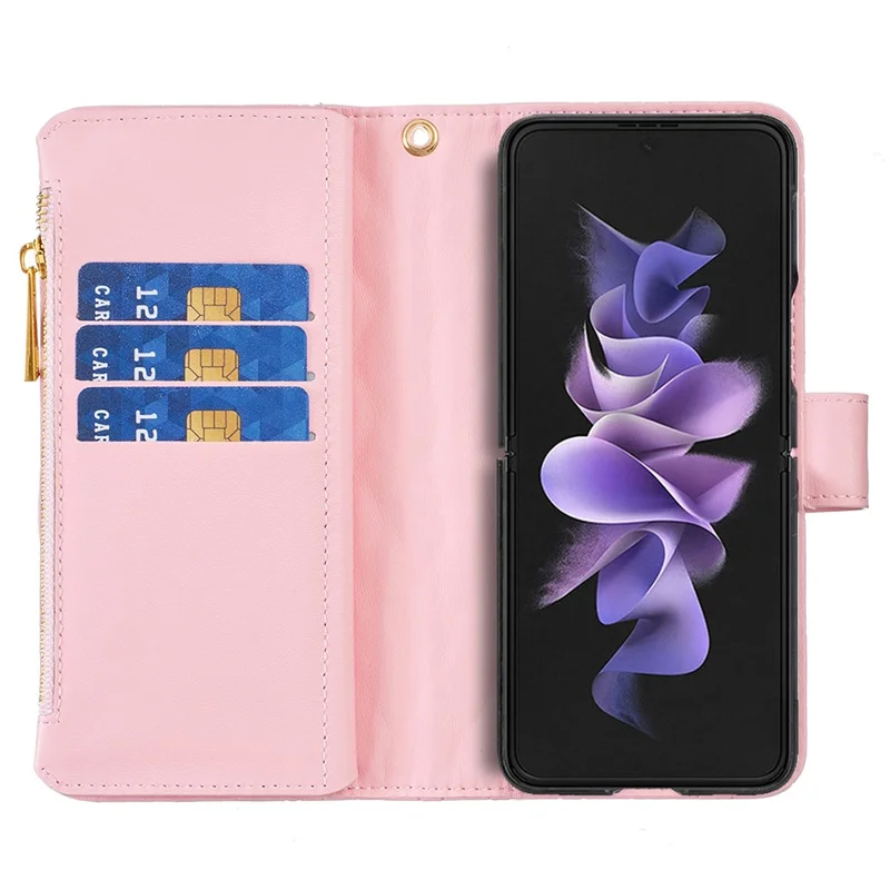 BINFEN COLOR For Samsung Galaxy Z Fold5 5G Zipper Pocket Wallet Leather Case Stand Phone Cover - Pink