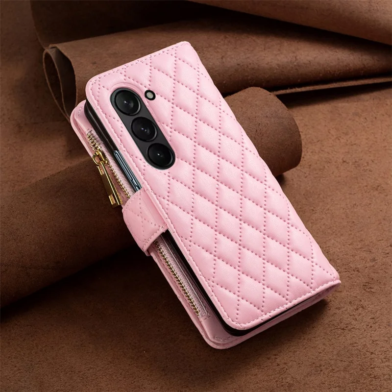 BINFEN COLOR For Samsung Galaxy Z Fold5 5G Zipper Pocket Wallet Leather Case Stand Phone Cover - Pink