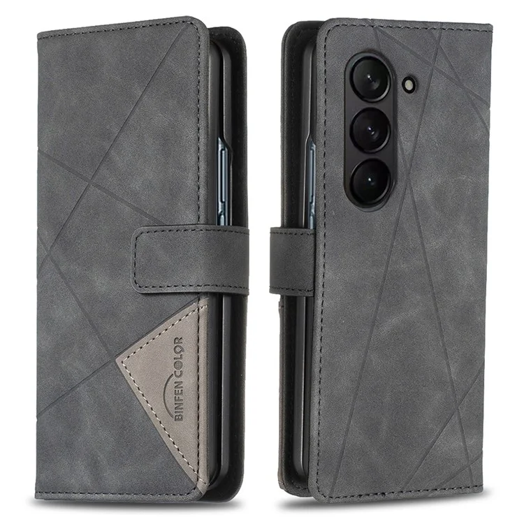BINFEN COLOR BF05 Für Samsung Galaxy Z Fold5 5G Geprägte Standfunktion Handyhülle Ledertasche - Schwarz