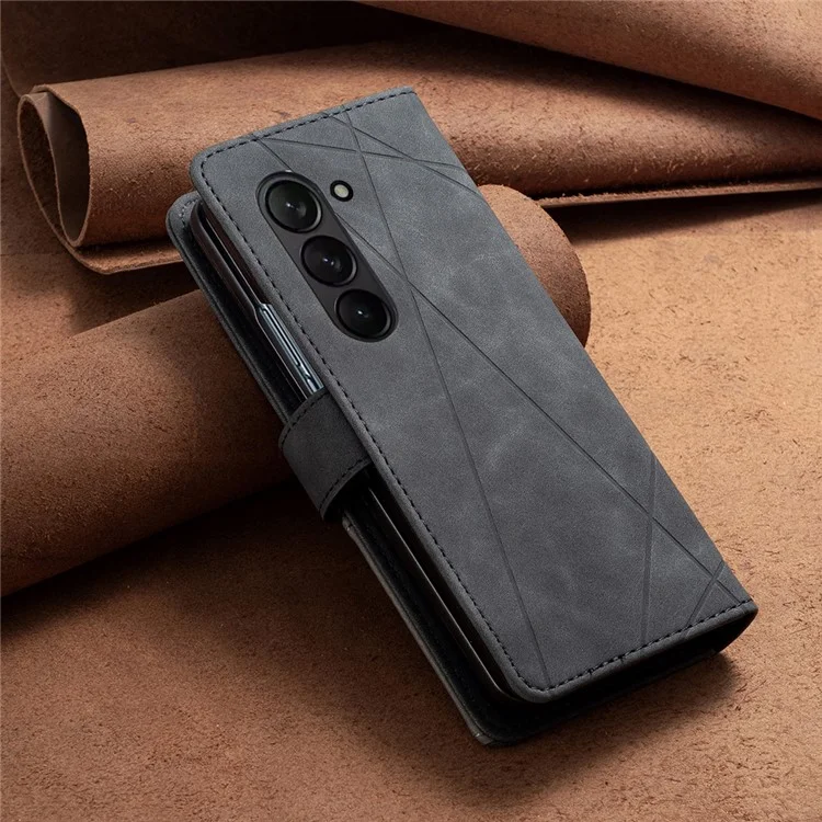 BINFEN COLOR BF05 Für Samsung Galaxy Z Fold5 5G Geprägte Standfunktion Handyhülle Ledertasche - Schwarz