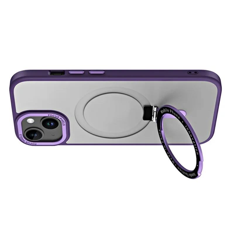 Magnetic Phone Case for iPhone 15 , Ring Kickstand TPU+Acrylic Matte Anti-Fingerprint Cover - Purple