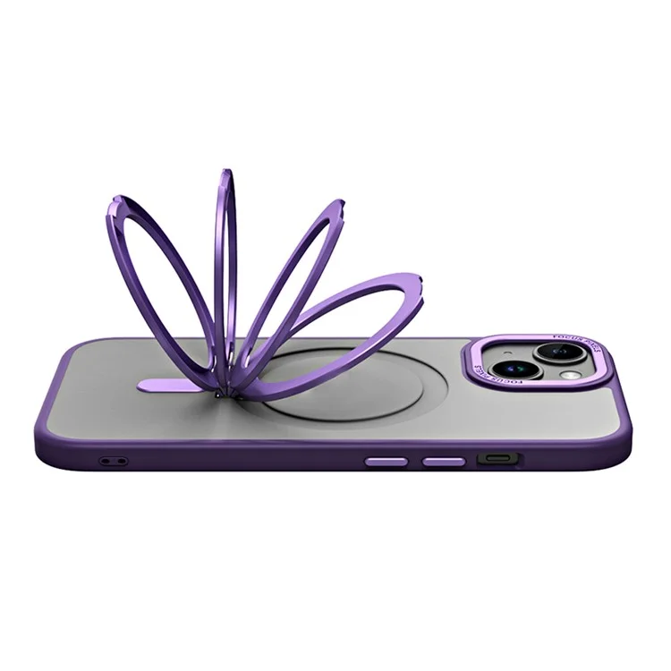 Magnetic Phone Case for iPhone 15 , Ring Kickstand TPU+Acrylic Matte Anti-Fingerprint Cover - Purple