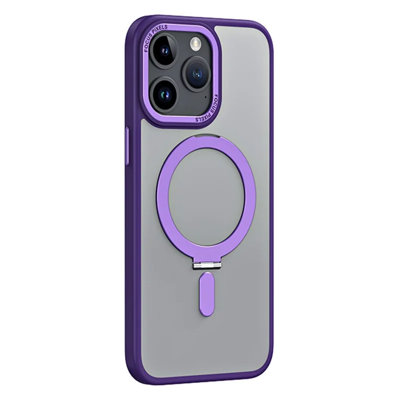 Custodia magnetica per iPhone 15 Pro, cover per telefono con anello di supporto in TPU opaco e acrilico - Viola