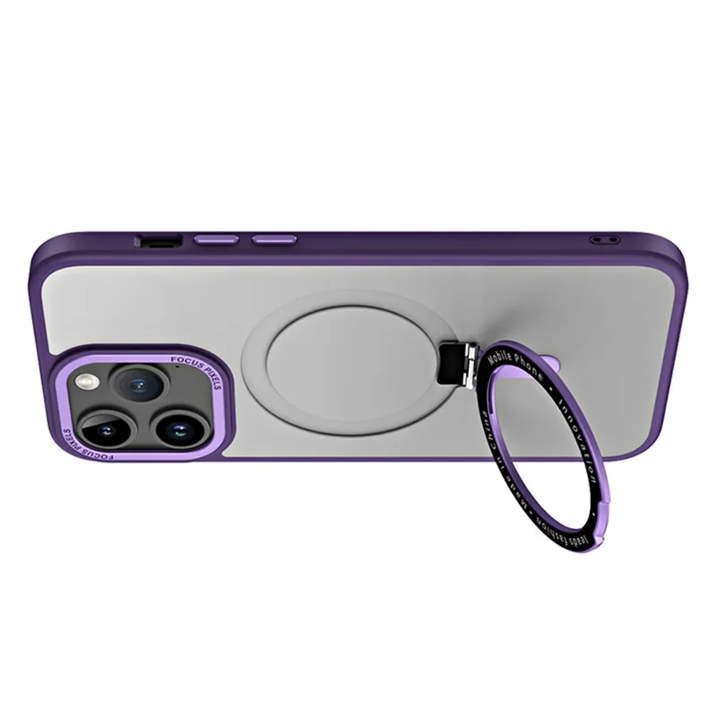 Custodia magnetica per iPhone 15 Pro, cover per telefono con anello di supporto in TPU opaco e acrilico - Viola