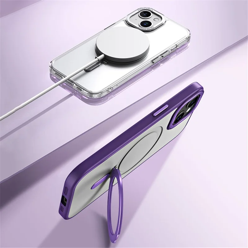 Custodia Magnetica Kickstand per iPhone 15 Plus, Custodia Telefonica Opaca Antiurto in TPU+Acrilico - Viola