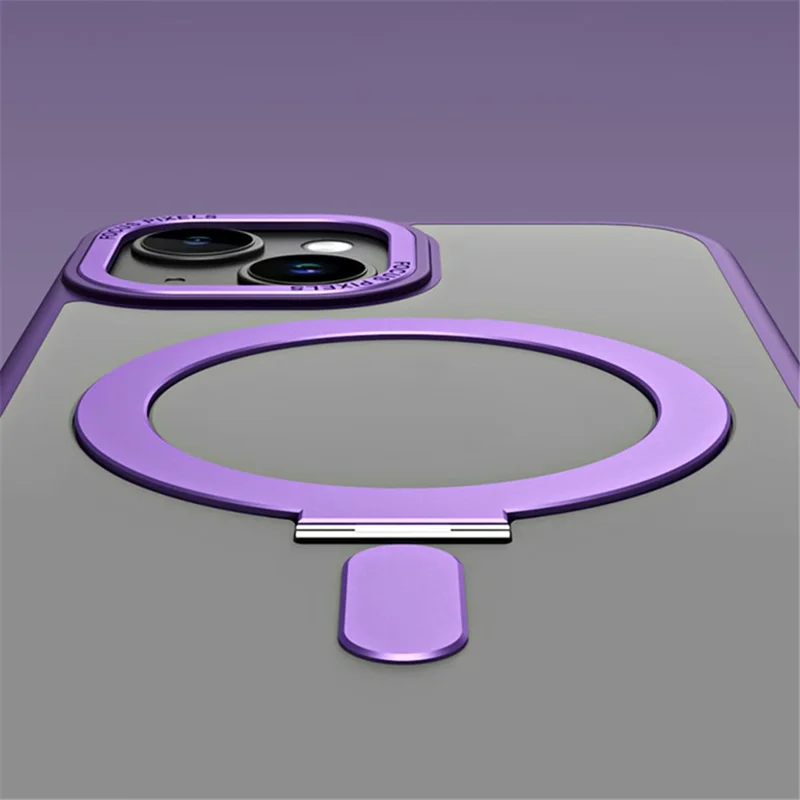 Custodia Magnetica Kickstand per iPhone 15 Plus, Custodia Telefonica Opaca Antiurto in TPU+Acrilico - Viola