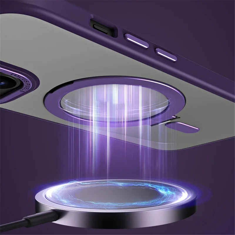 Vinklad magnetisk fodral för iPhone 15 Plus, chockabsorberande TPU+Akryl matt mobilskal - Blå