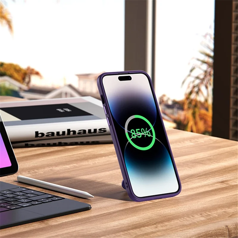 Magnetic Matte Case for iPhone 15 Pro Max , TPU+Acrylic Drop Protection Invisible Kickstand Phone Cover - Navy Blue