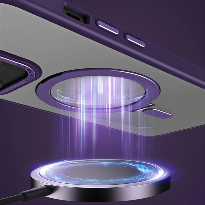 Magnetic Matte Case for iPhone 15 Pro Max , TPU+Acrylic Drop Protection Invisible Kickstand Phone Cover - Navy Blue