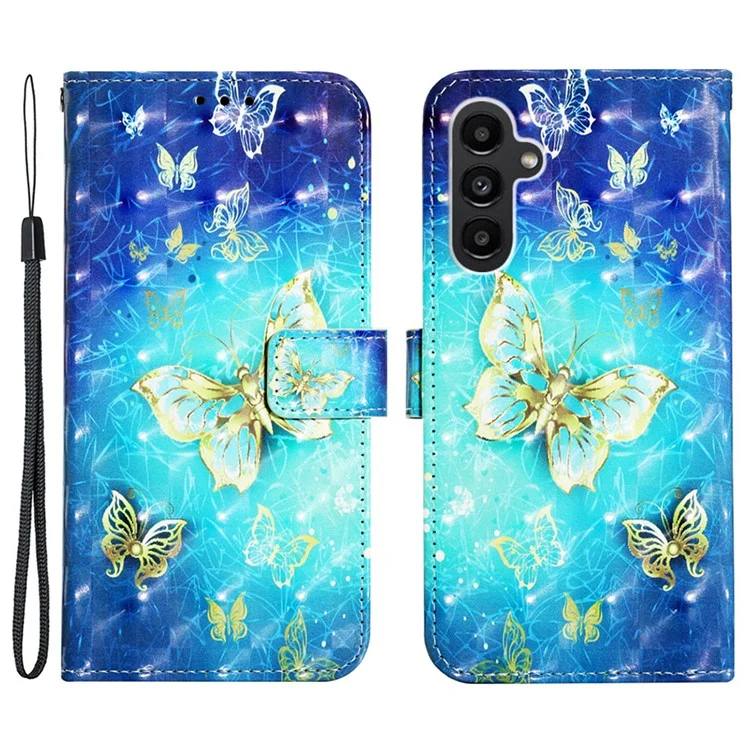 For Samsung Galaxy A24 4G (162.1mm) Leather Case 3D Pattern Printing Wallet Stand Mobile Cover with Strap - Golden Butterflies