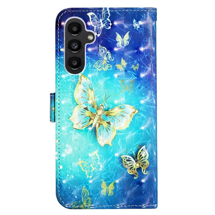 For Samsung Galaxy A24 4G (162.1mm) Leather Case 3D Pattern Printing Wallet Stand Mobile Cover with Strap - Golden Butterflies