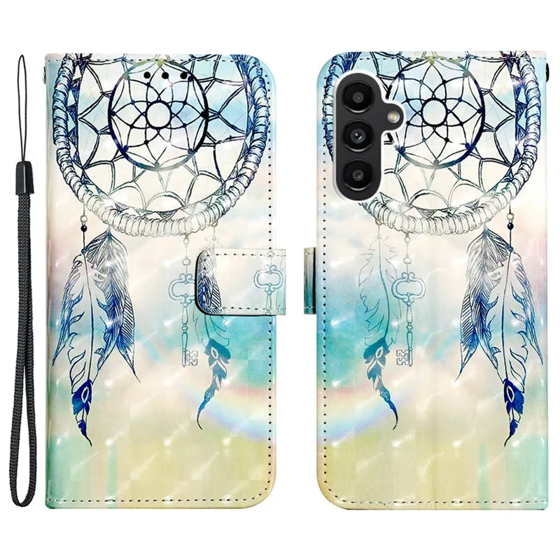 For Samsung Galaxy A24 4G (162.1mm) Leather Case 3D Pattern Printing Wallet Stand Mobile Cover with Strap - Dream Wind Chime