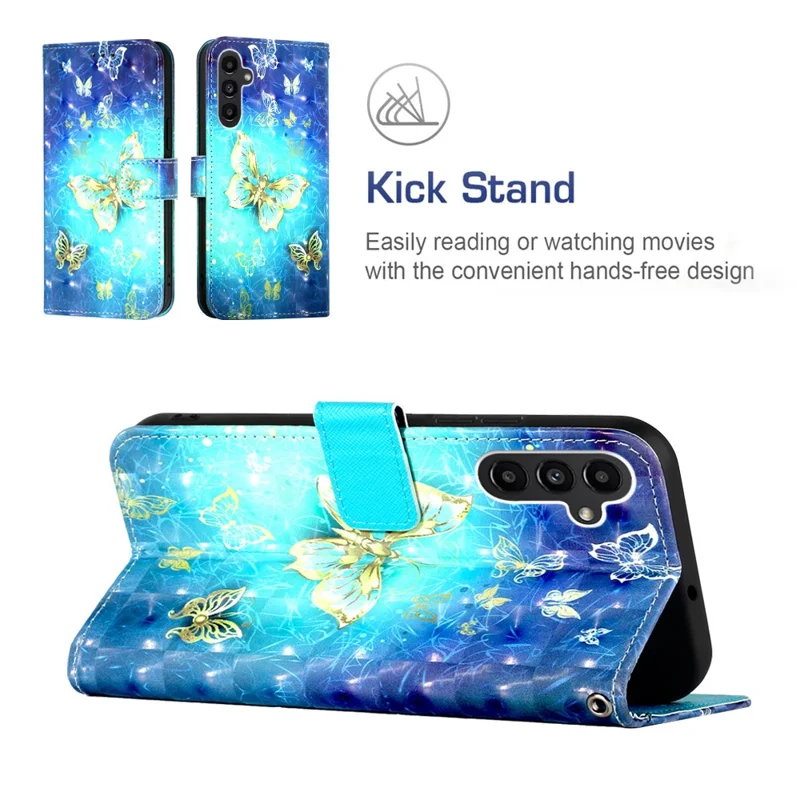 For Samsung Galaxy A24 4G (162.1mm) Leather Case 3D Pattern Printing Wallet Stand Mobile Cover with Strap - Dream Wind Chime