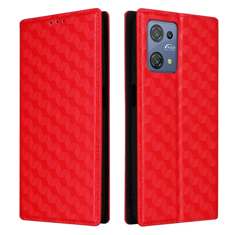 Wallet Case für Blackview Oscal C30 / C30 Pro, PU-Leder Rhombus-Prägung Standfunktelefon-Hülle - Rot