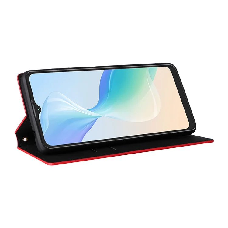Wallet Case für Blackview Oscal C30 / C30 Pro, PU-Leder Rhombus-Prägung Standfunktelefon-Hülle - Rot