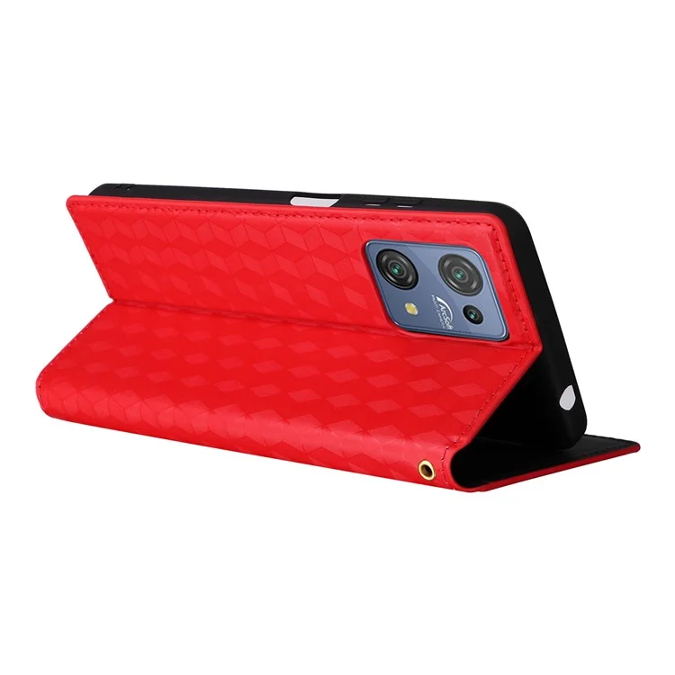 Wallet Case für Blackview Oscal C30 / C30 Pro, PU-Leder Rhombus-Prägung Standfunktelefon-Hülle - Rot