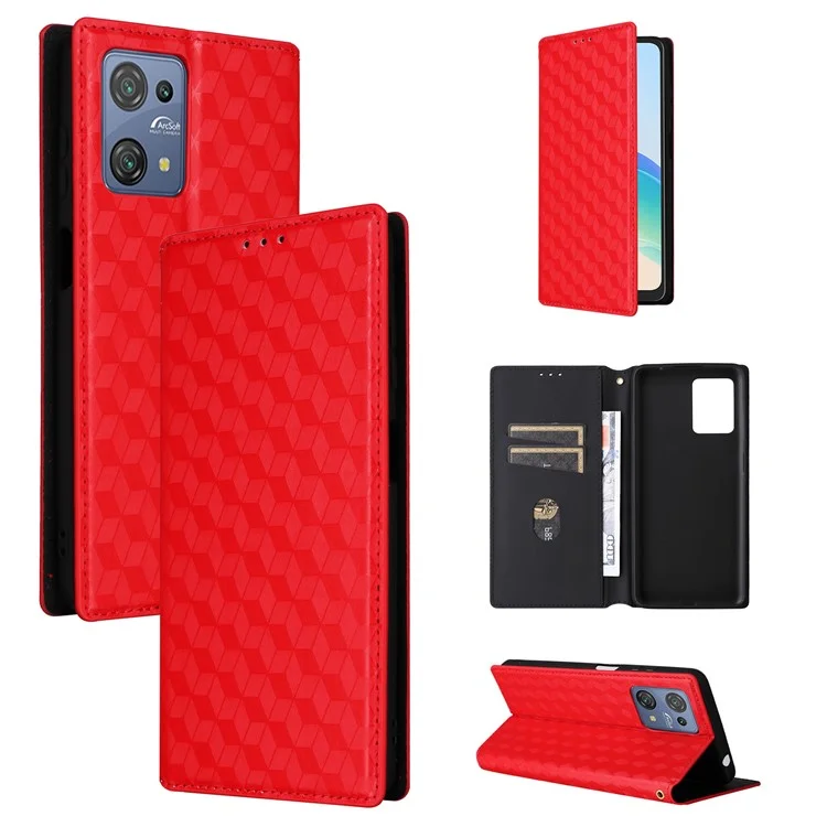 Wallet Case für Blackview Oscal C30 / C30 Pro, PU-Leder Rhombus-Prägung Standfunktelefon-Hülle - Rot