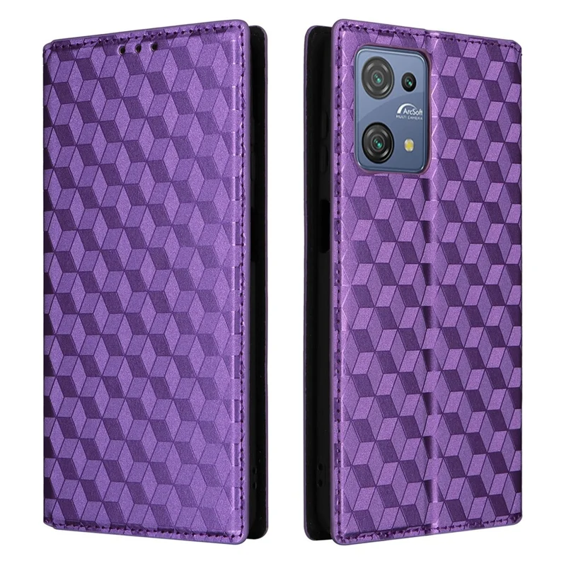 Wallet Case for Blackview Oscal C30 / C30 Pro , PU Leather Rhombus Imprinted Stand Flip Phone Cover - Purple
