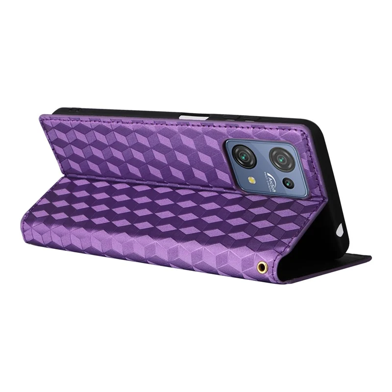 Wallet Case for Blackview Oscal C30 / C30 Pro , PU Leather Rhombus Imprinted Stand Flip Phone Cover - Purple
