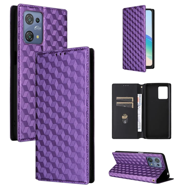 Wallet Case for Blackview Oscal C30 / C30 Pro , PU Leather Rhombus Imprinted Stand Flip Phone Cover - Purple