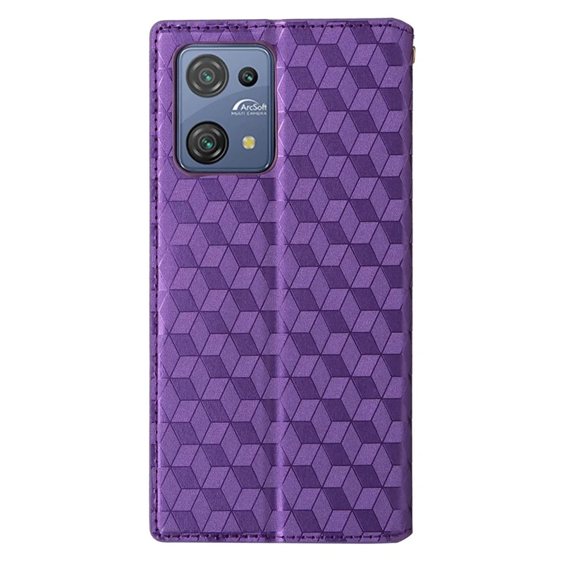 Wallet Case for Blackview Oscal C30 / C30 Pro , PU Leather Rhombus Imprinted Stand Flip Phone Cover - Purple