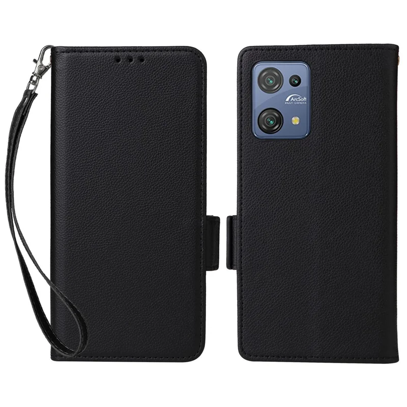 PU Leather Phone Case for Blackview Oscal C30 / C30 Pro , Wallet Stand Litchi Texture Full Protection Cover with Strap - Black