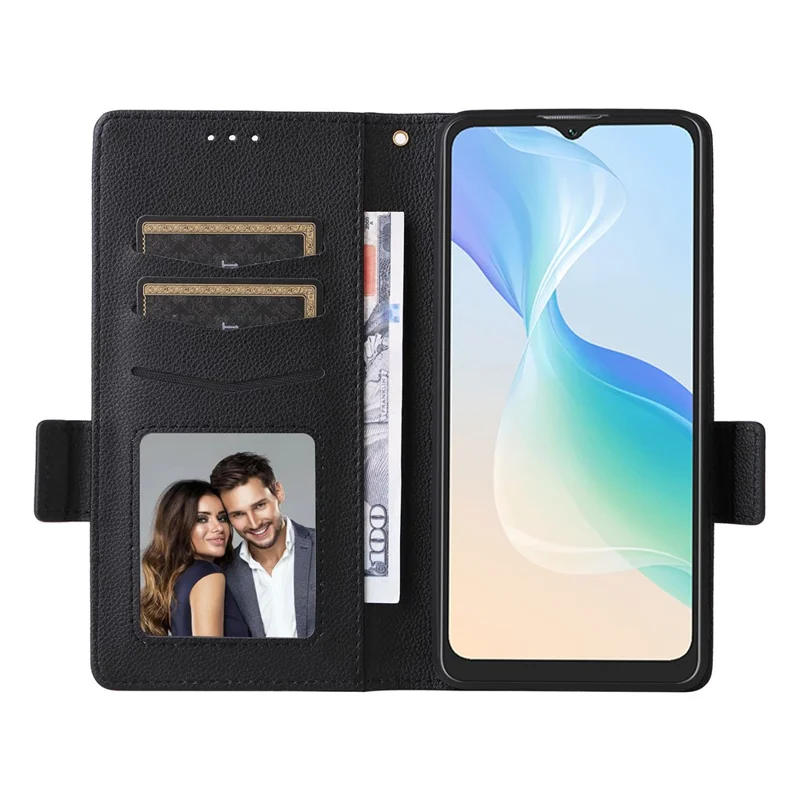 PU Leather Phone Case for Blackview Oscal C30 / C30 Pro , Wallet Stand Litchi Texture Full Protection Cover with Strap - Black