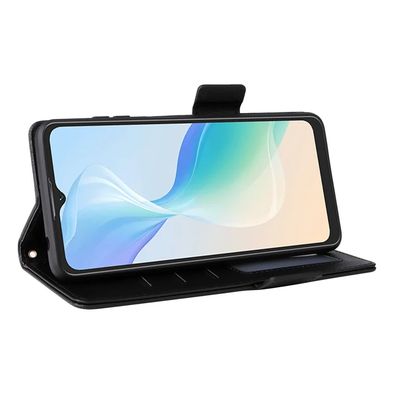 PU Leather Phone Case for Blackview Oscal C30 / C30 Pro , Wallet Stand Litchi Texture Full Protection Cover with Strap - Black