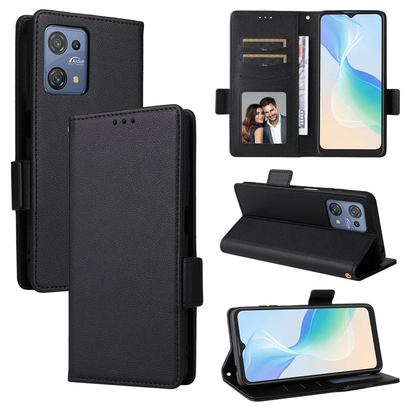 PU Leather Phone Case for Blackview Oscal C30 / C30 Pro , Wallet Stand Litchi Texture Full Protection Cover with Strap - Black