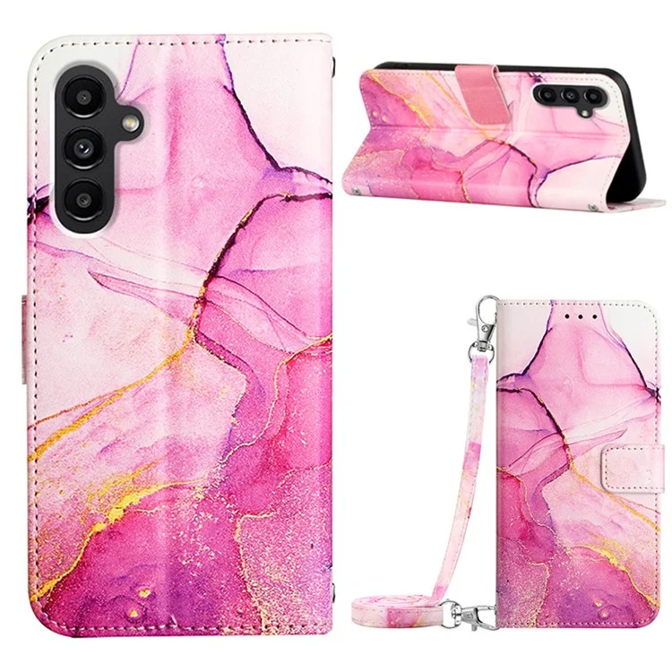 Für Samsung Galaxy A24 4G (162,1 x 77,6 x 8,3 mm) Wallet Case Ledermarmorstruktur Stand Handyhülle - Rosa / Lila / Gold LS001