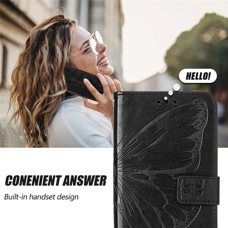 Para Samsung Galaxy A24 4G (162.1 x 77.6 x 8.3mm) Cartera Soporte Caso Cuero Mariposa Estampada Cubierta del Teléfono con Correa - Púrpura